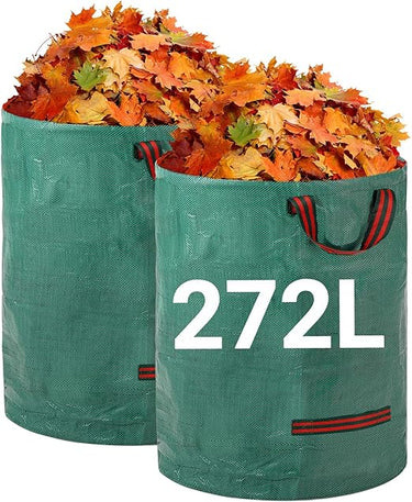Velway Bolsas de residuos de jardín de alta resistencia - 272L x 2Pack Bolsas de jardín reutilizables con asas - Tela industrial para hojas basura escombros - Bolsas de basura de jardín impermeables